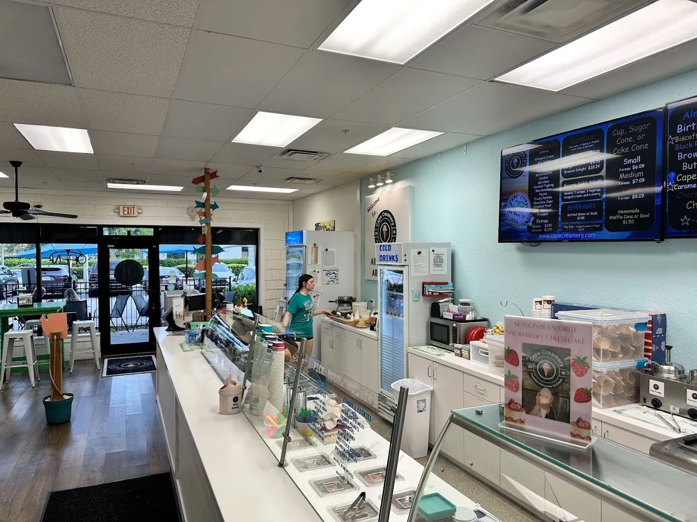 Inside the turquoise ice cream shop
